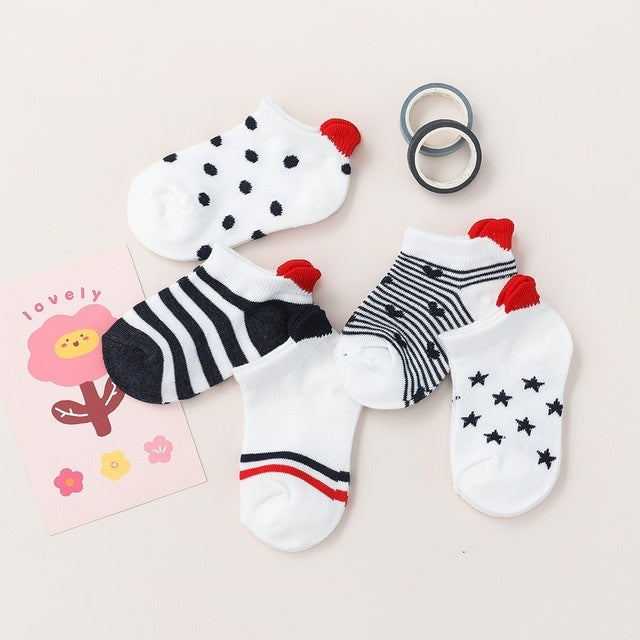 5 Paar herzige Baumwollkindersocken mit Fersenmotiv