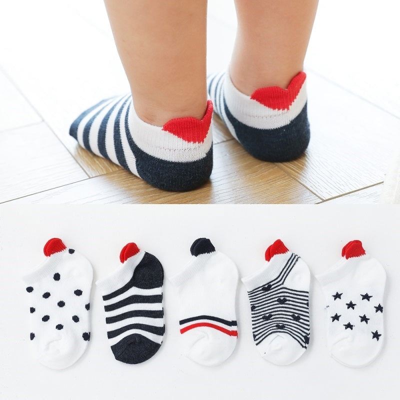 5 Paar herzige Baumwollkindersocken mit Fersenmotiv